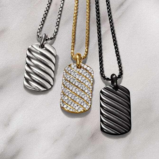 Three David Yurman Sculpted Cable tags.