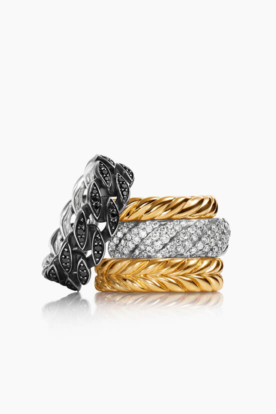 Four David Yurman rings for men and women.