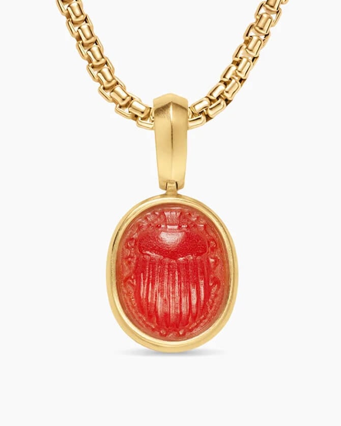 Petrvs&reg; Petite Scarab Amulet in 18K Yellow Gold with Carnelian, 12.1mm