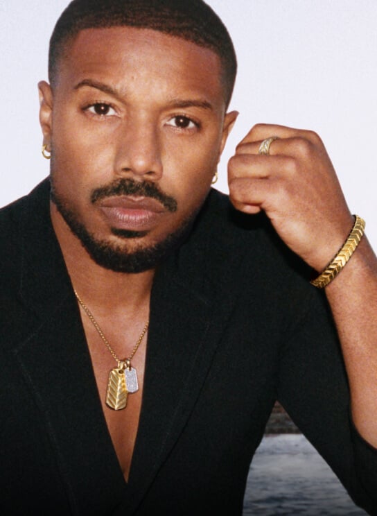 Michael B. Jordan wearing Chevron