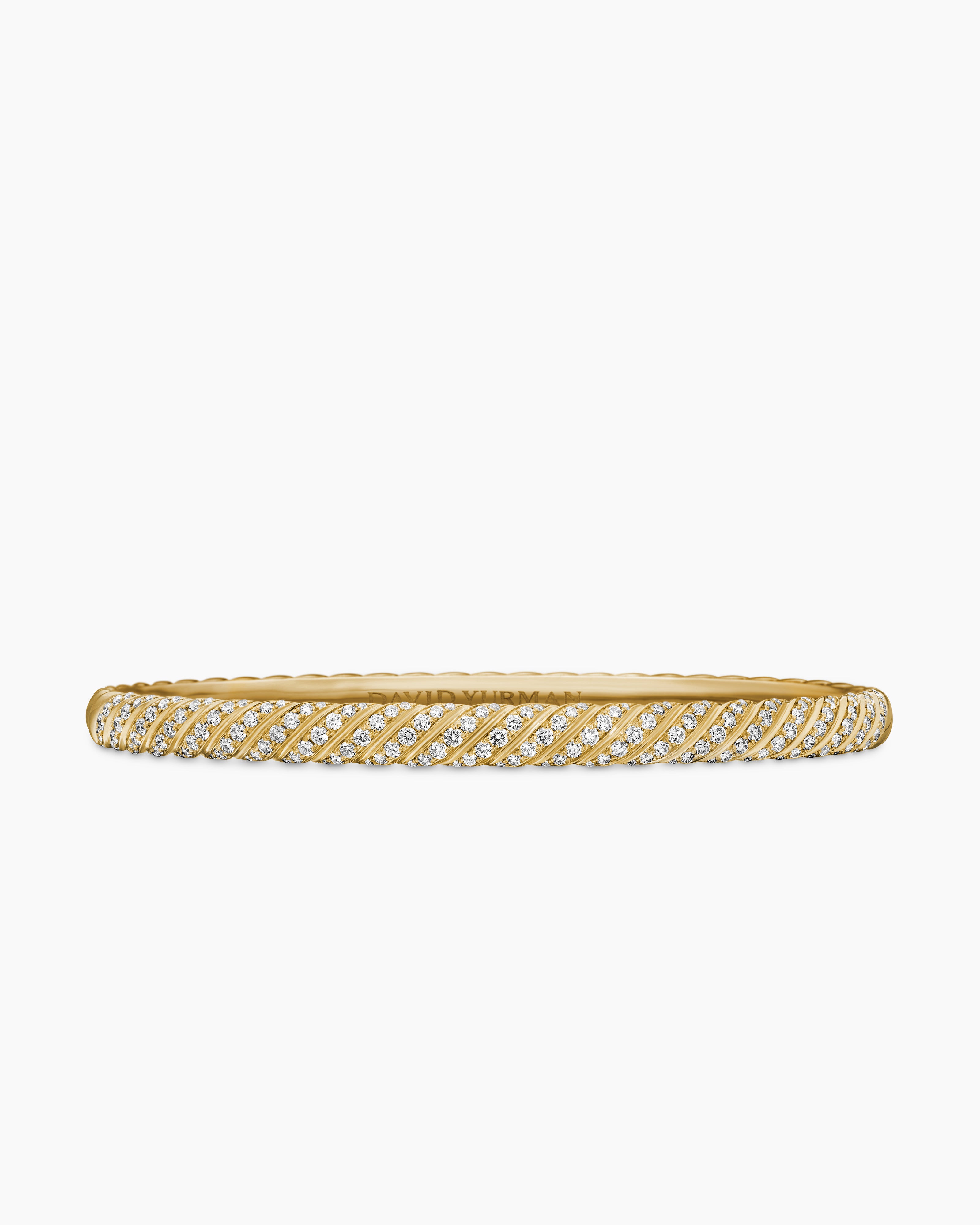 Sculpted Cable Bangle Bracelet in 18K Yellow Gold with Diamonds, 4.6mm