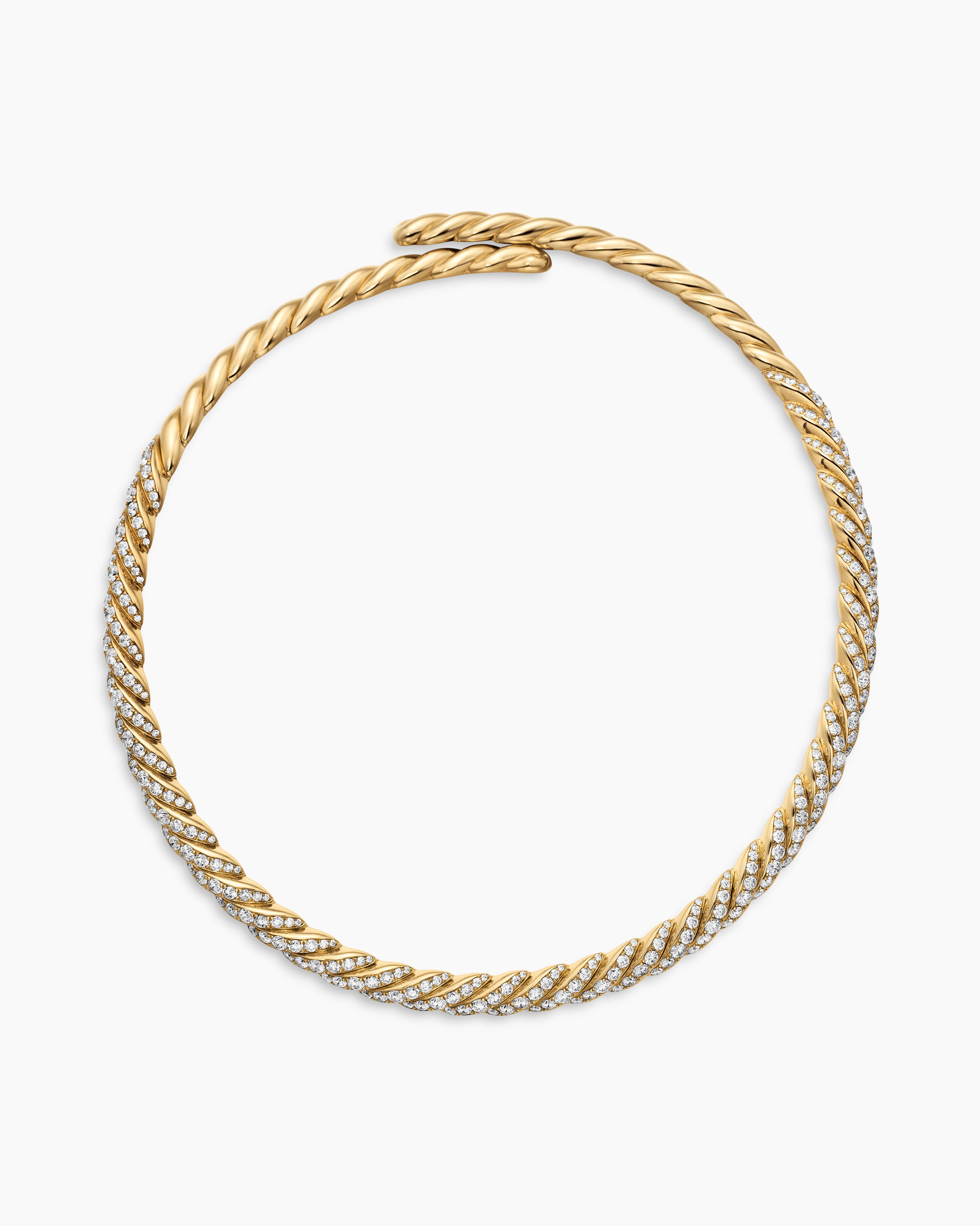 Sculpted Cable Flex Necklace in 18K Yellow Gold with Diamonds, 7.5mm