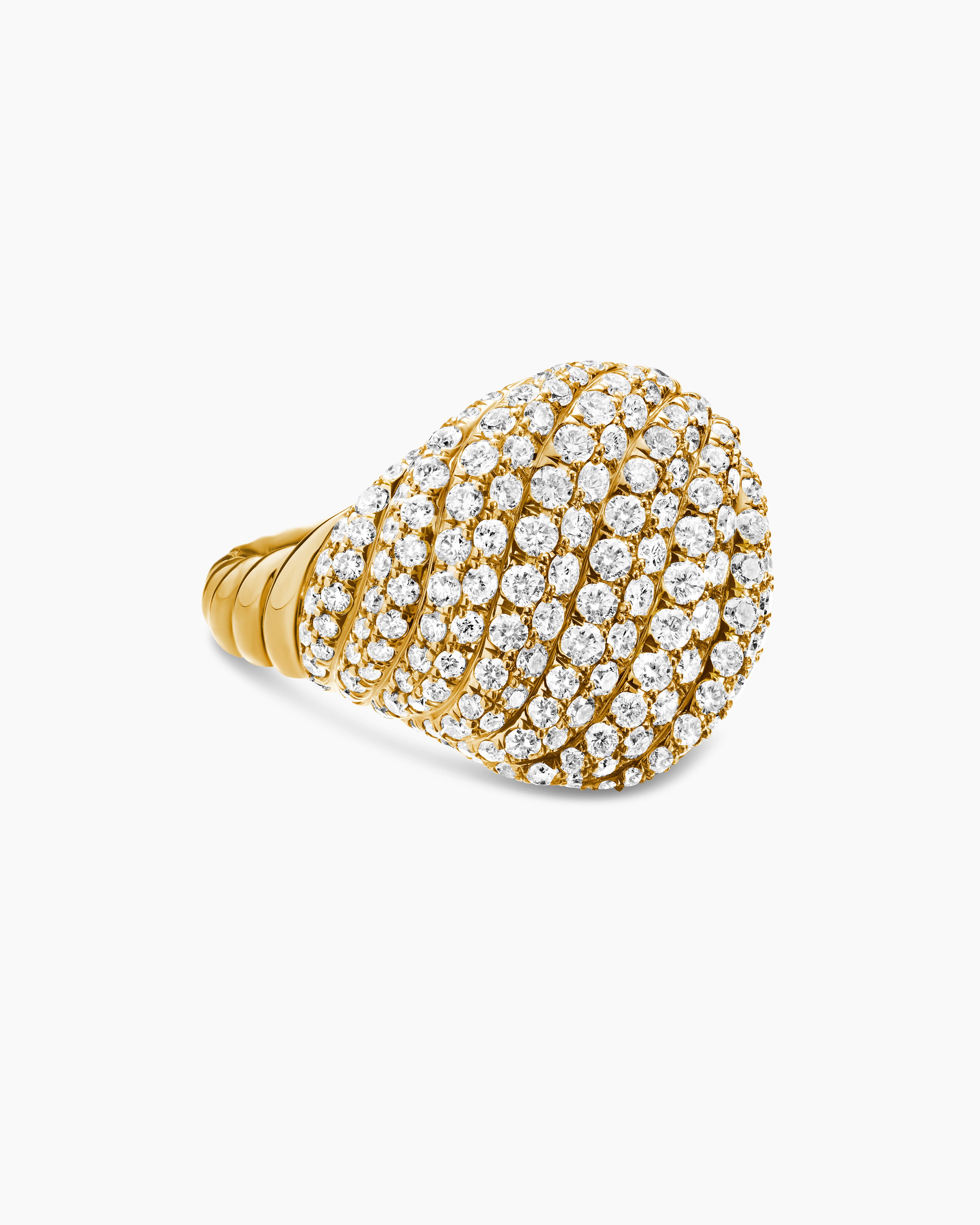 Sculpted Cable Pinky Ring in 18K Yellow Gold with Diamonds, 13mm